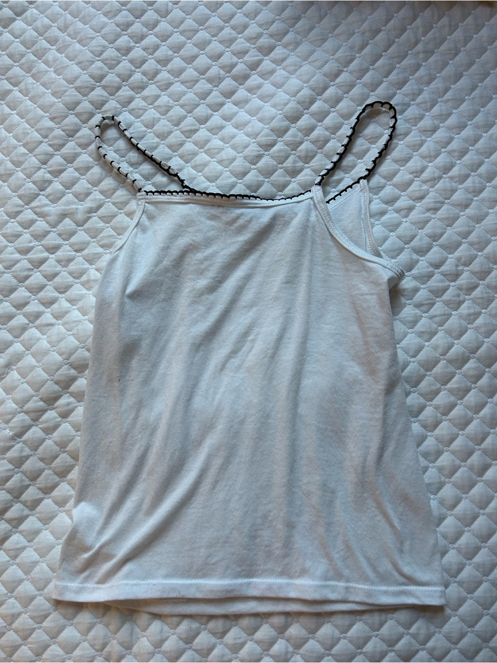 White Spaghetti Strap Camisole with Black Trim & Bow - Picture 3 of 3